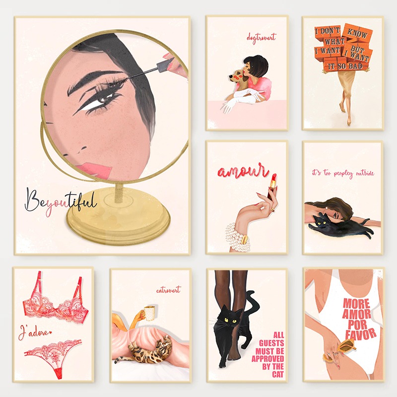Beauty Of Makeup Quotes - Retro Glam Fashion Magazine Poster, rosa,