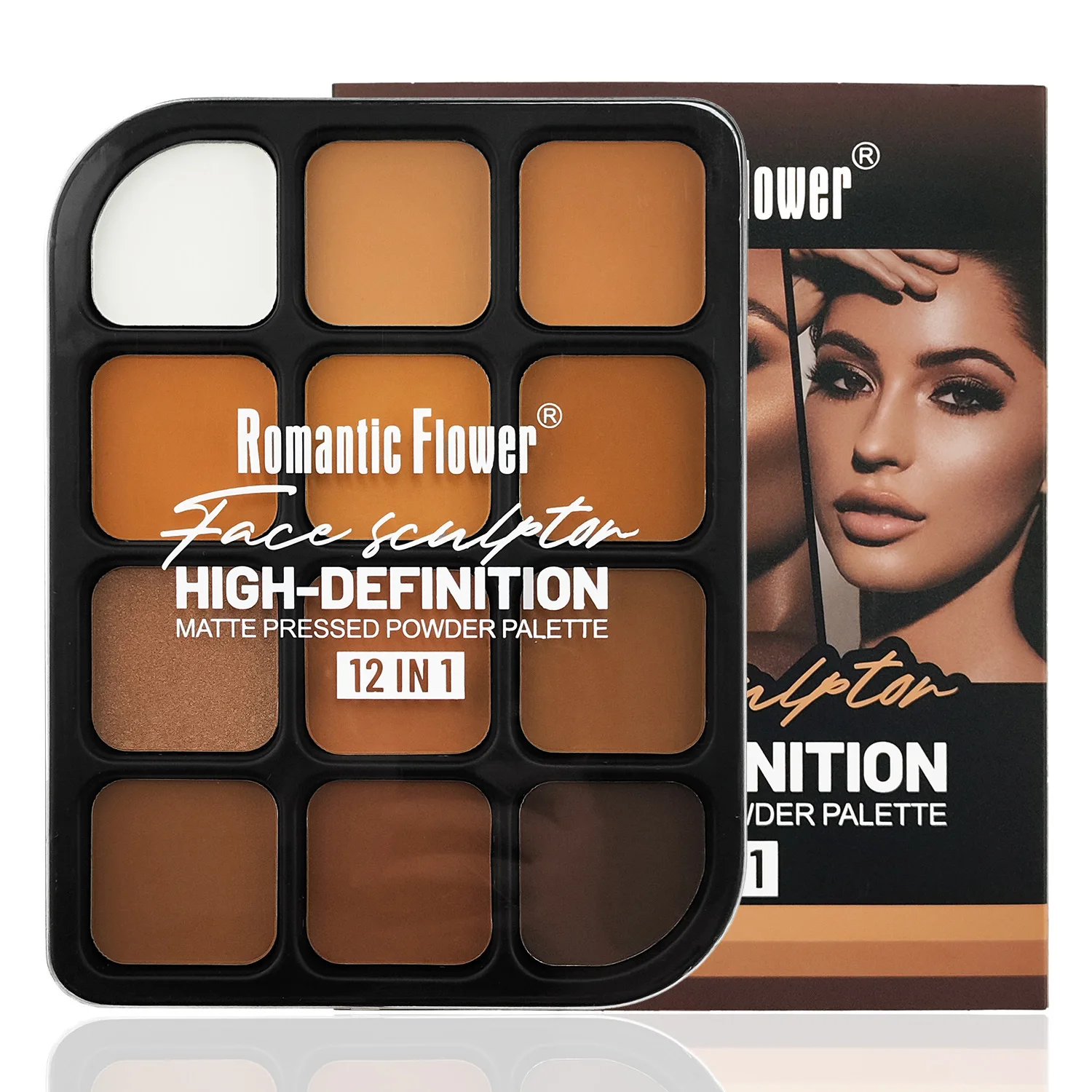 Highlighter Bronzer Palette - Deep Skin 12-Farben-Matte-Konturpalette – All-In-One-Highlighter mit