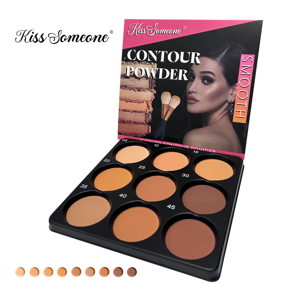 Highlighter Bronzer Palette - 9-farbige Puder-Konturpalette, mattes Contouring-Make-up-Set, professionelles kosmetisches