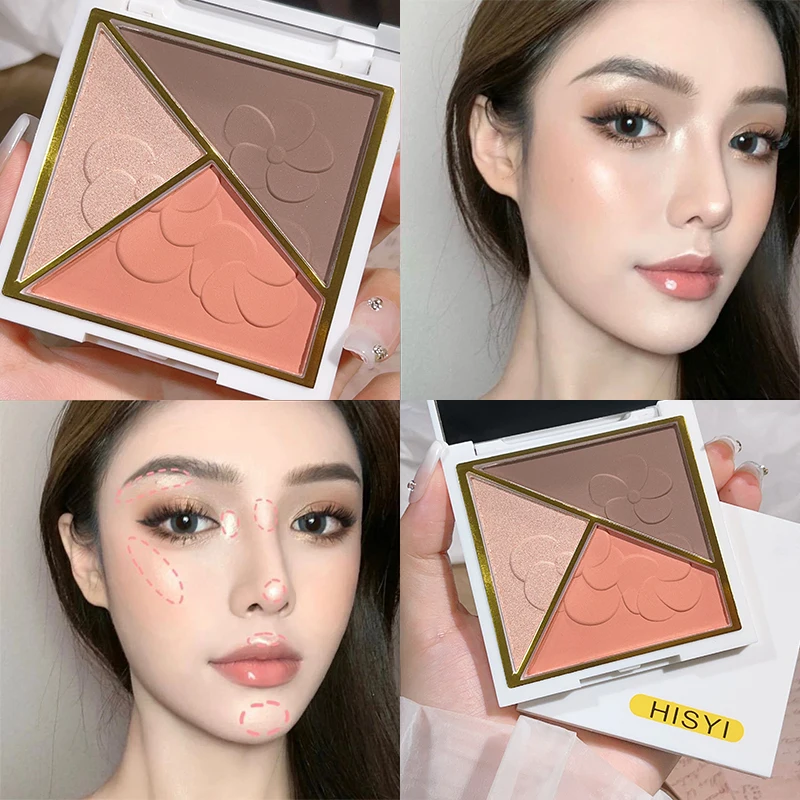 Highlighter Bronzer Palette - HISYI-Konturpalette, drei-in-eins, perlmuttartig, matt, Nasenschatten, Schatten,