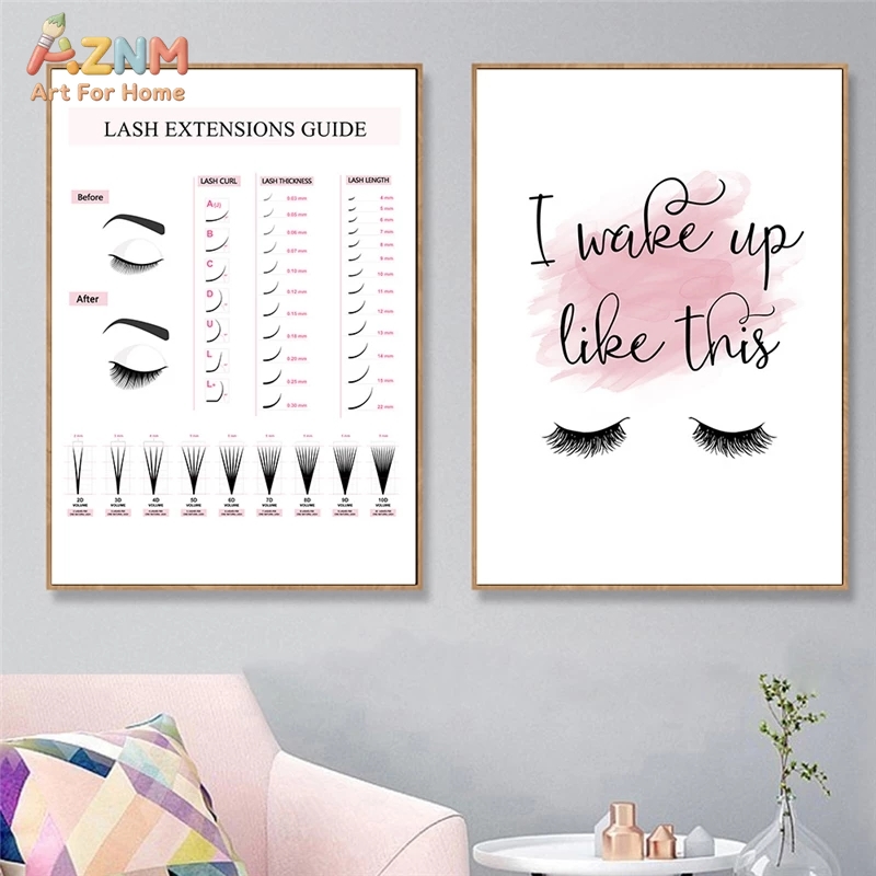 Beauty Of Makeup Quotes - AZNM Wimpernverlängerungs-Anleitung Leinwand-Wandkunst, Schönheitssalon-Wimperndruck, Ungerahmtes Make-up-Zitat-Poster