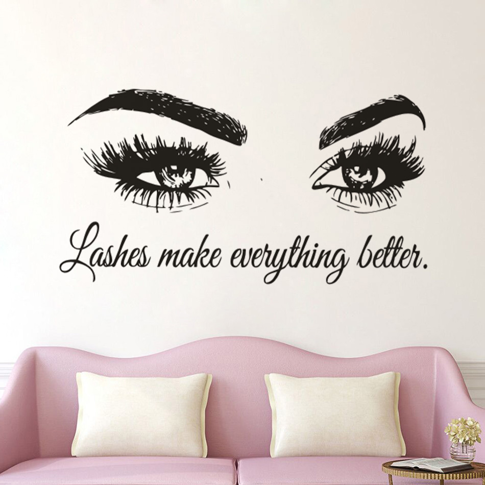 Beauty Of Makeup Quotes - Wimpern Vinyl Wand Aufkleber Schönheit Salon