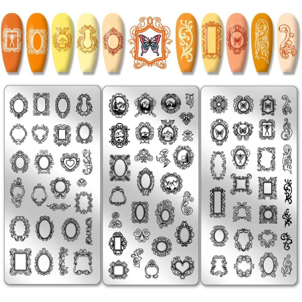 Nail Art Stamping Kit - 3er-Set Vintage Bilderrahmen Nagelstempelplatten – Gemischte