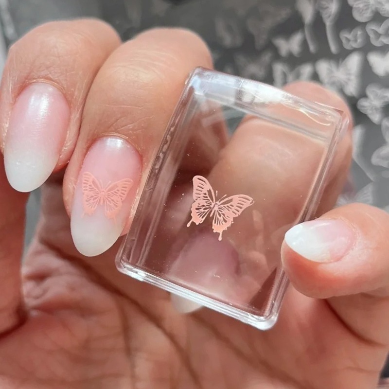 Nail Art Stamping Kit - Quadratische Transparente Silikon-Nagelstempel für French Manicure,