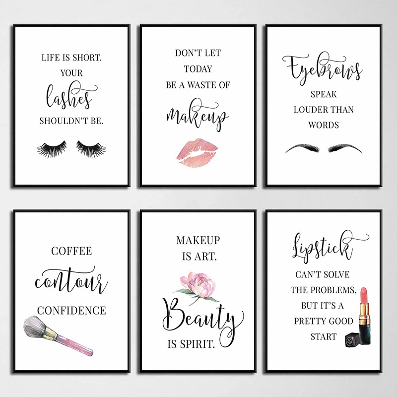Beauty Of Makeup Quotes - Make-up Zitat Poster Wimpern Augenbrauen Lippenstift